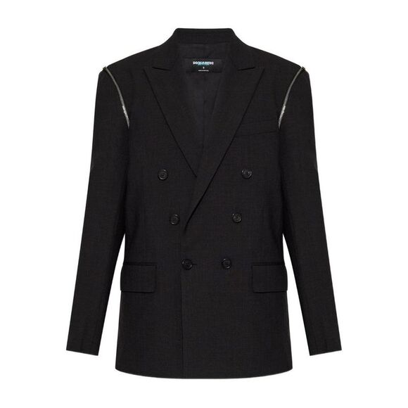 DSQUARED2 Double-Breasted Blazer with Zipper Detail Women GREY Coats & Jackets